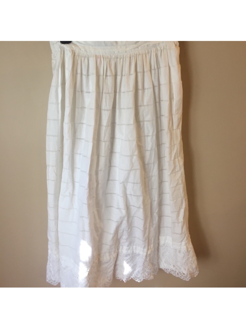 White Lace-Hem Maxi Skirt with Subtle Stripe Detail